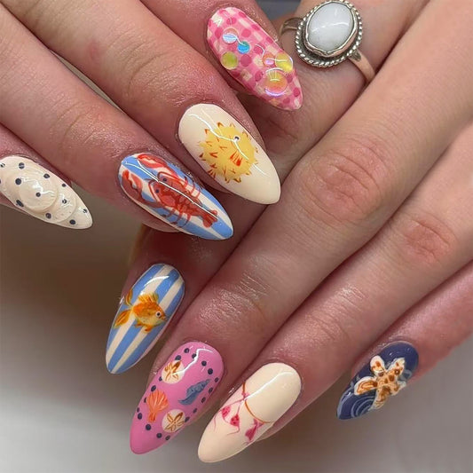 Ocean Breeze Medium Almond Colorful Artistry Press-On Nail Set