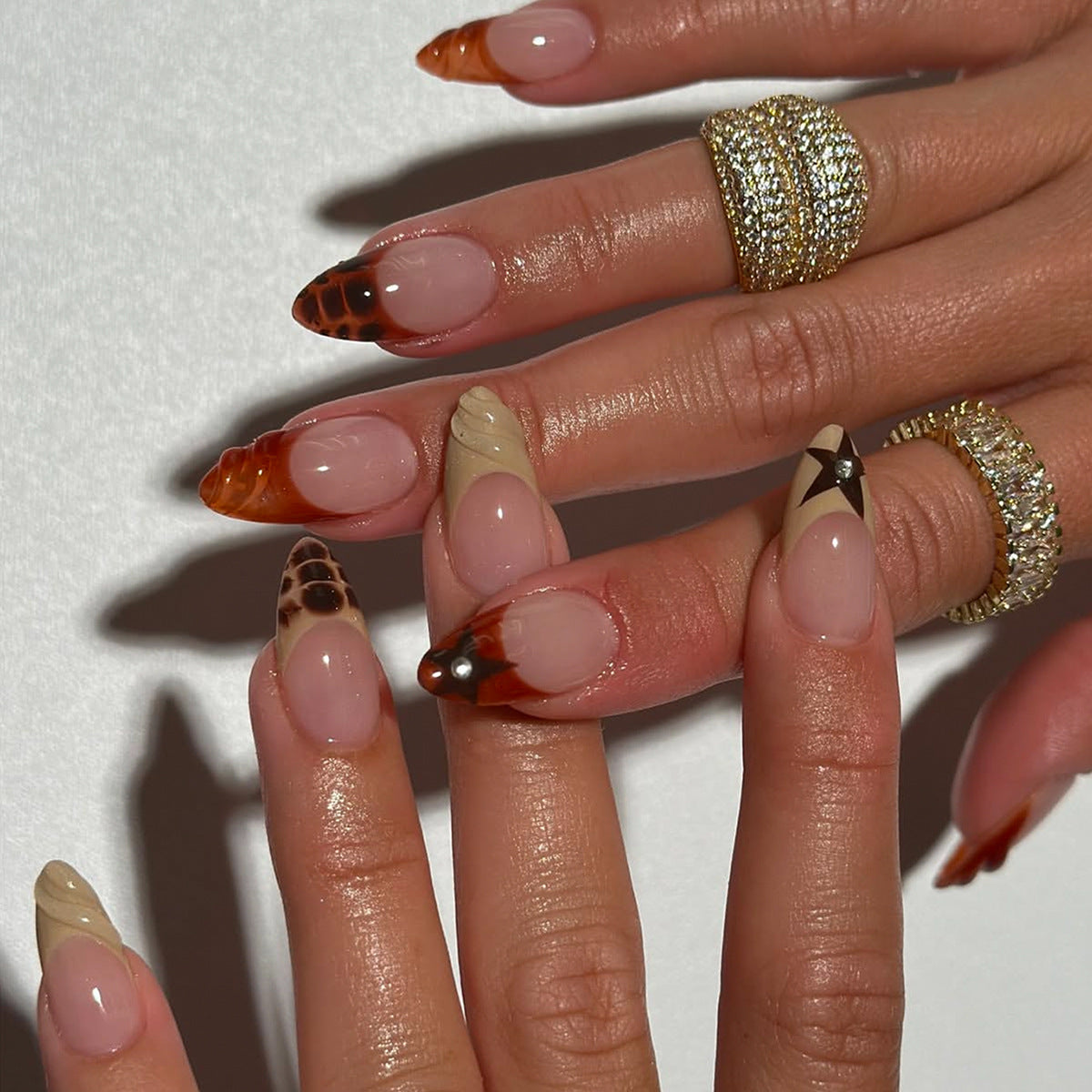 Exotic Short Stiletto Orange Ombre Press On Nail Set with Unique Textured Design