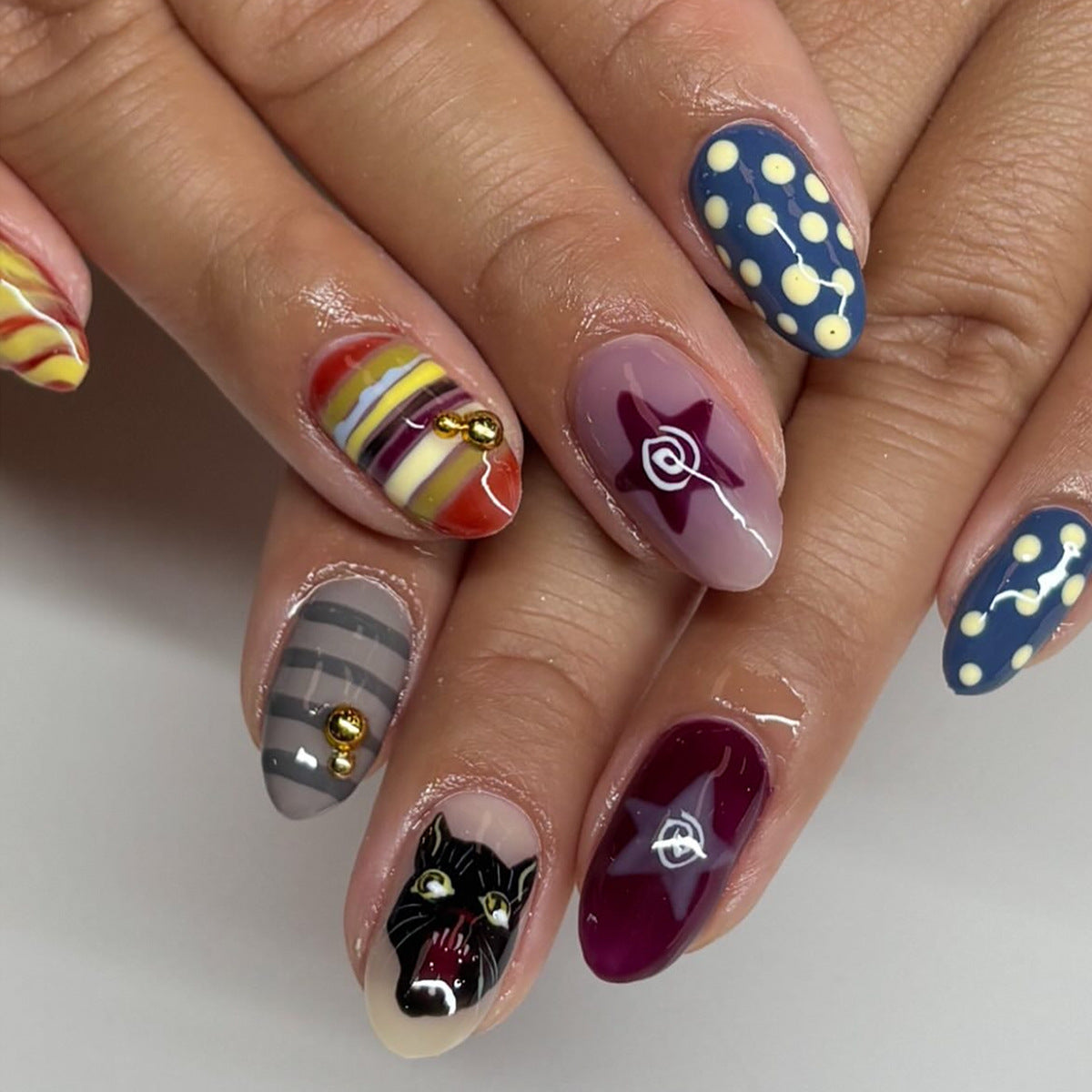 Whimsical Vibes Short Almond Multicolor with Unique Character Accents Press-On Nail Set