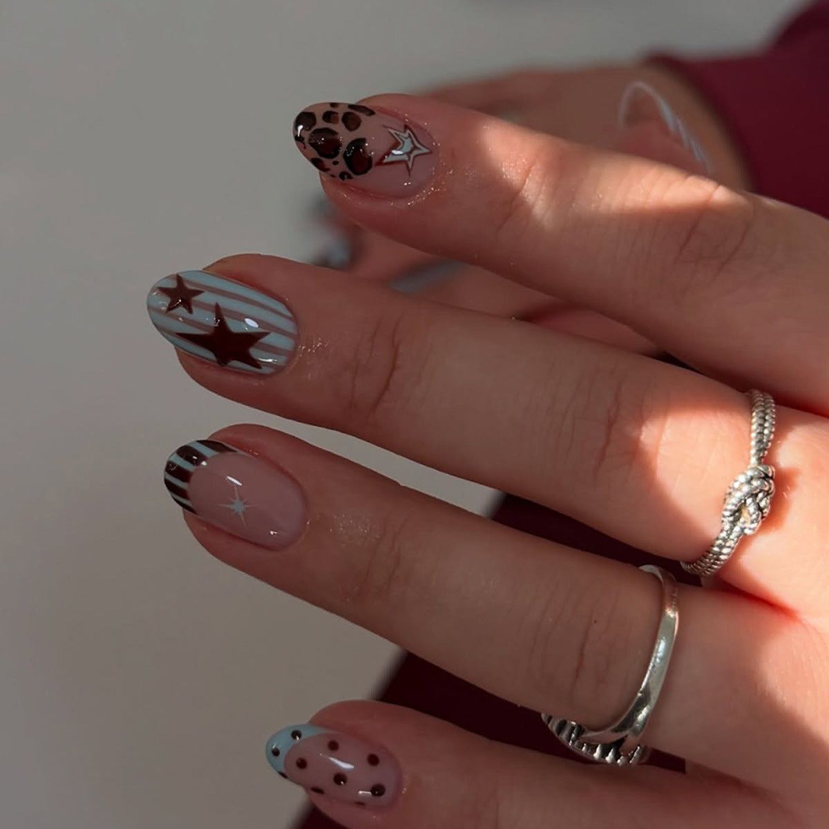 Starry Nights Short Almond Multicolor with Unique Patterns Press on Nail Set