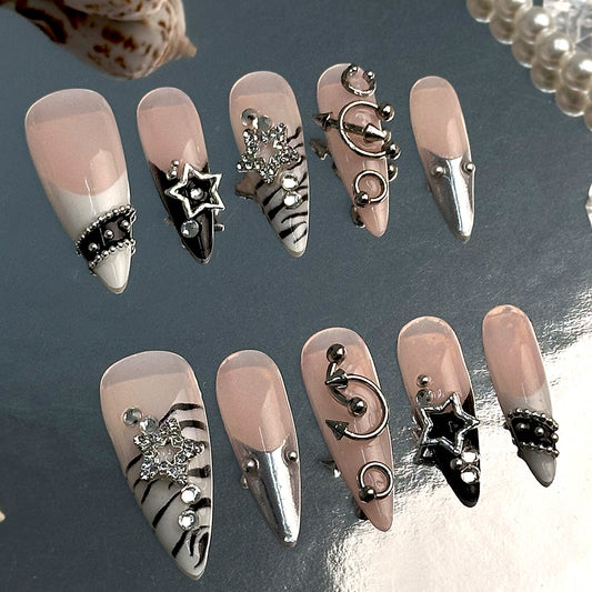 Celestial Elegance Medium Almond Pink with Rhinestone Accents Press On Nail Set