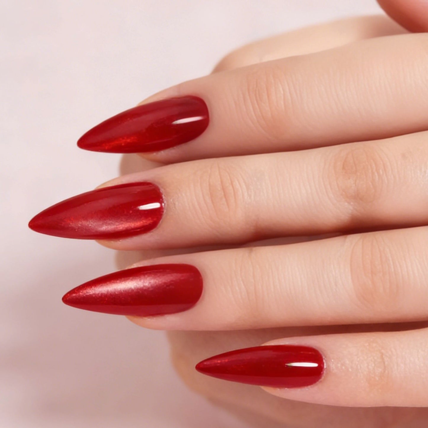Glamorous Fairy Tale Long Almond Shaped Shimmering Red Press On Nail Set