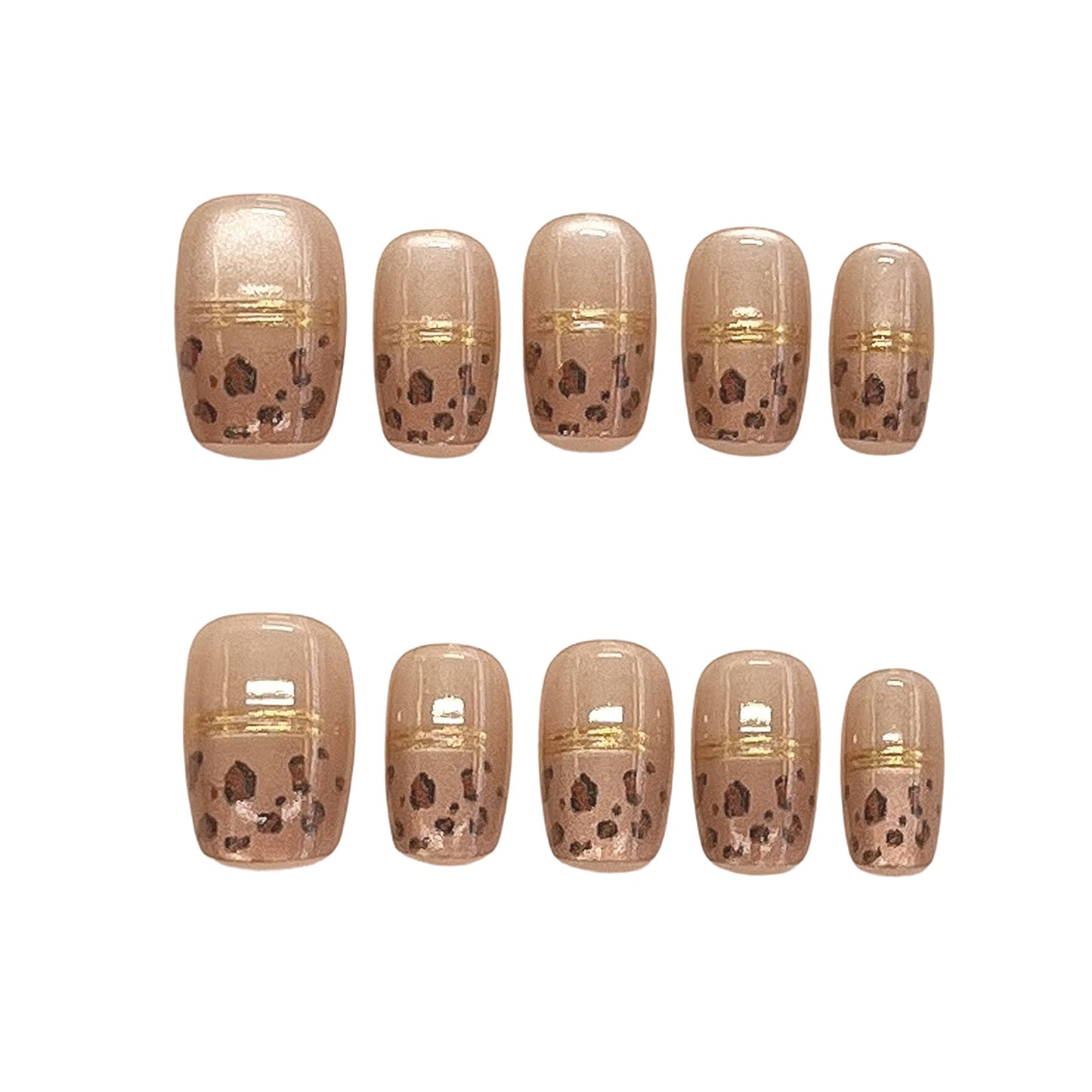 Wild Safari Glamour Short Square Beige with Gold Accents and Leopard Print Press on Nail Set