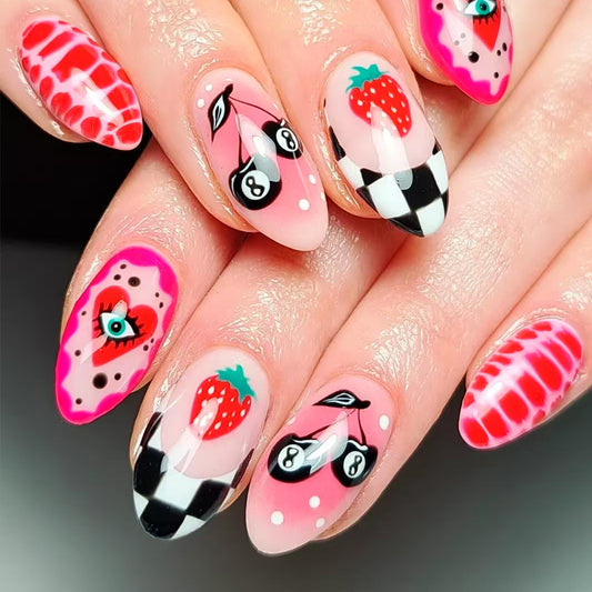 Sweet Summer Vibes Medium Almond Pink with Playful Fruit Designs Press on Nail Set