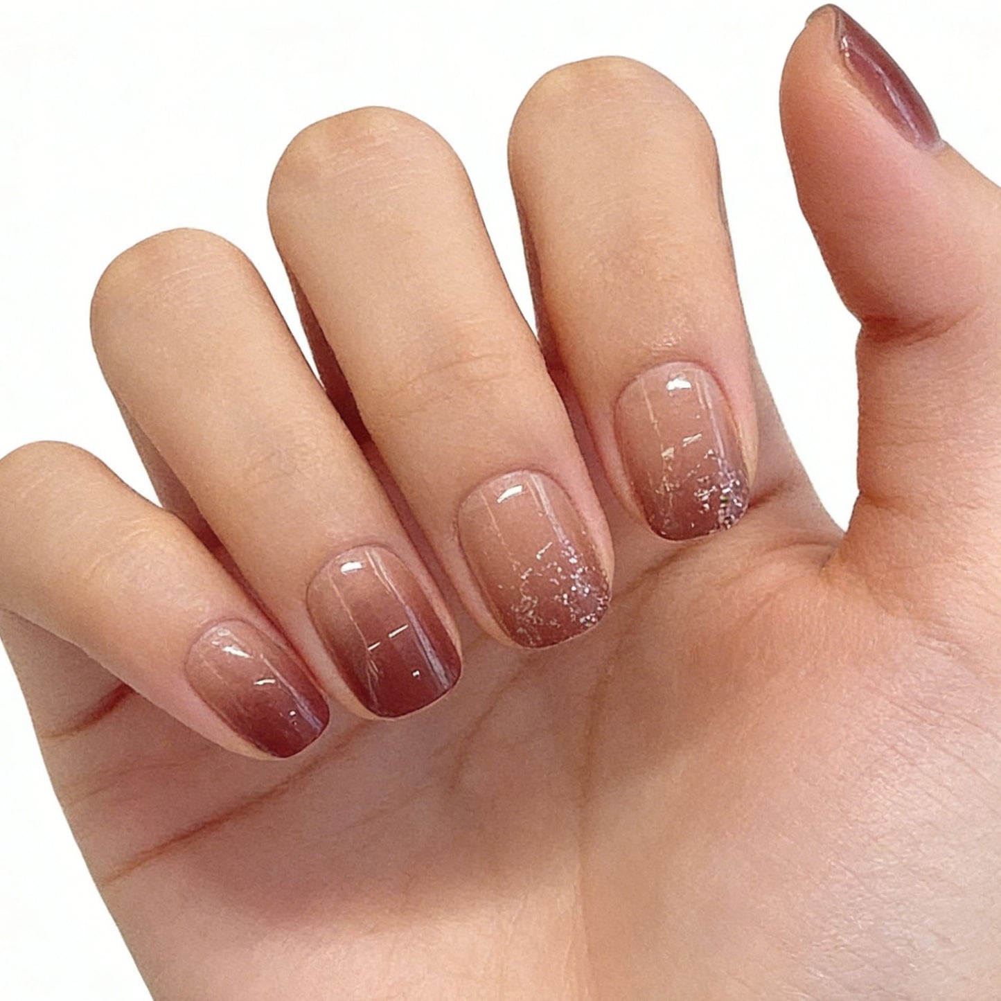 Elegant Autumn Bliss Medium Square Ombre Brown with Sparkling Tips Press On Nail Set