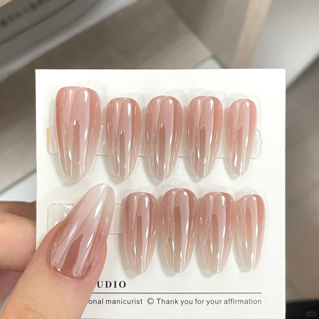 Dreamy Elegance Long Almond Shaped Blush Pink Press On Nail Set with Glossy Finish