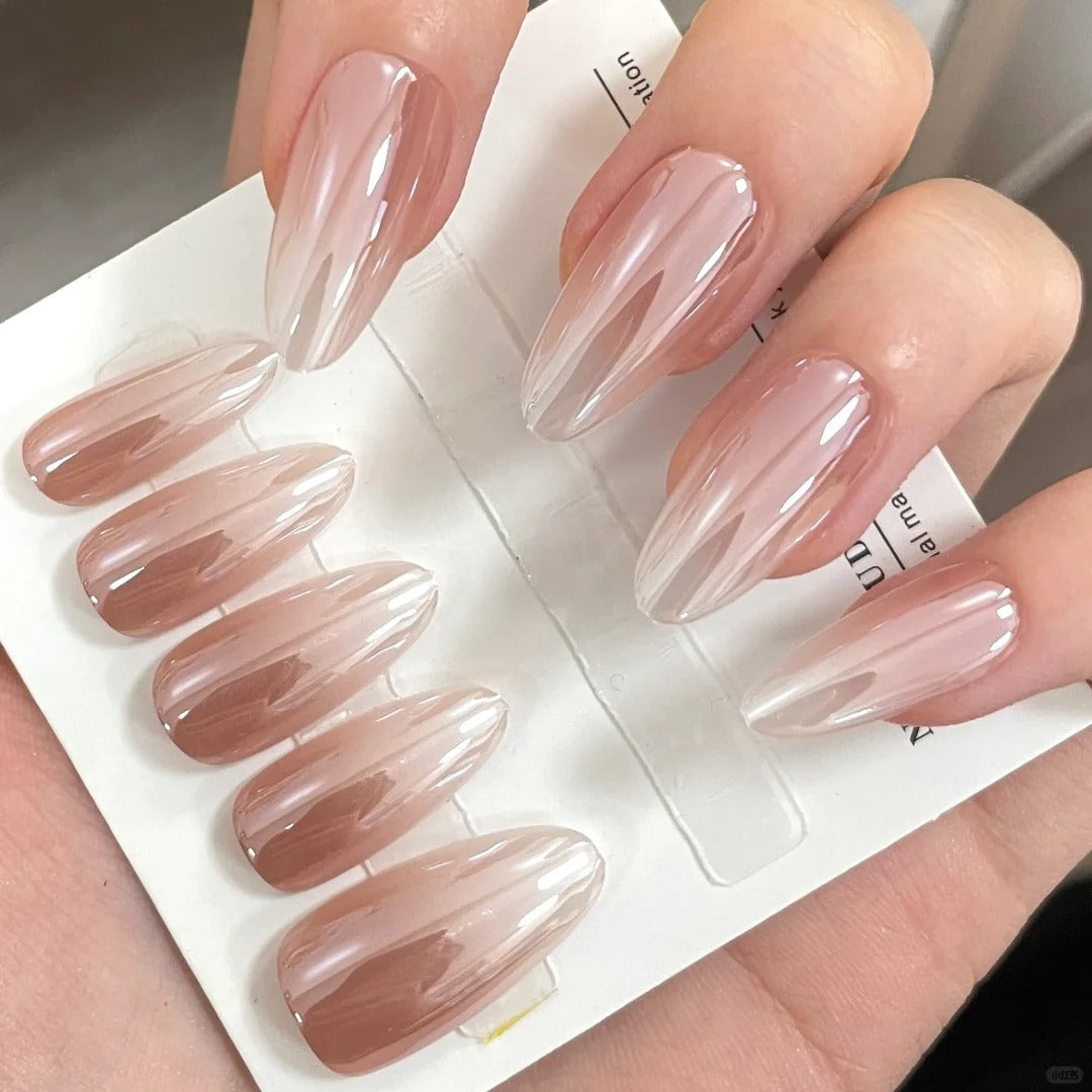 Glamorous Elegance Long Oval Shaped Ombre Press On Nail Set with Stunning Gloss Finish