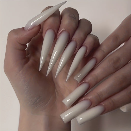 Elegant Essentials Extra-Long Stiletto Neutral Beige Press On Nail Set with Glossy Finish