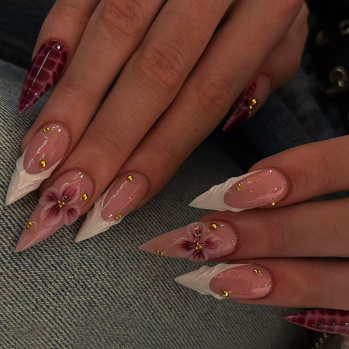 Bohemian Blossom Long Almond Pink with Floral Embellishments