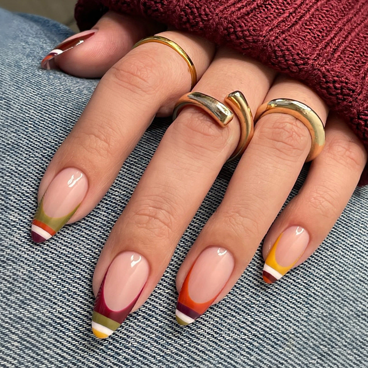 Artistic Vibes Medium Almond Multicolor Gradient Press On Nail Set