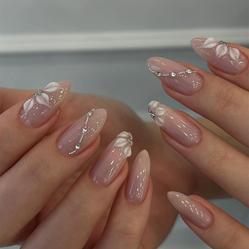 Elegant Blossom Medium Almond Soft Pink with Floral Accents Press on Nail Set
