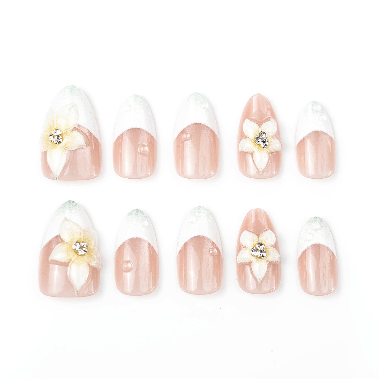 Garden Blossom Dreamy Medium Almond Pink Press on Nail Set with Elegant Floral Accents