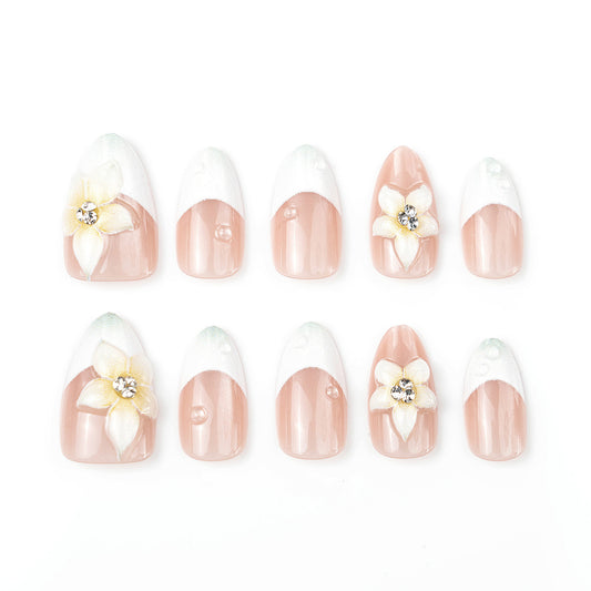 Garden Blossom Dreamy Medium Almond Pink Press on Nail Set with Elegant Floral Accents
