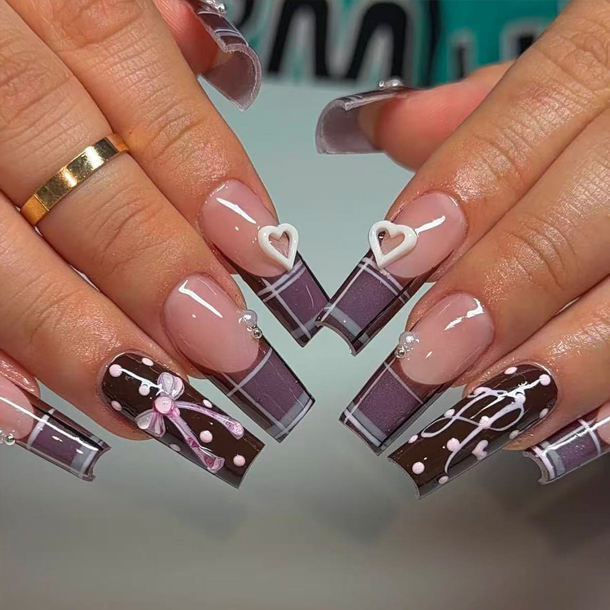 Sweet Romance Long Square Purple Chocolate Delight Press On Nail Set