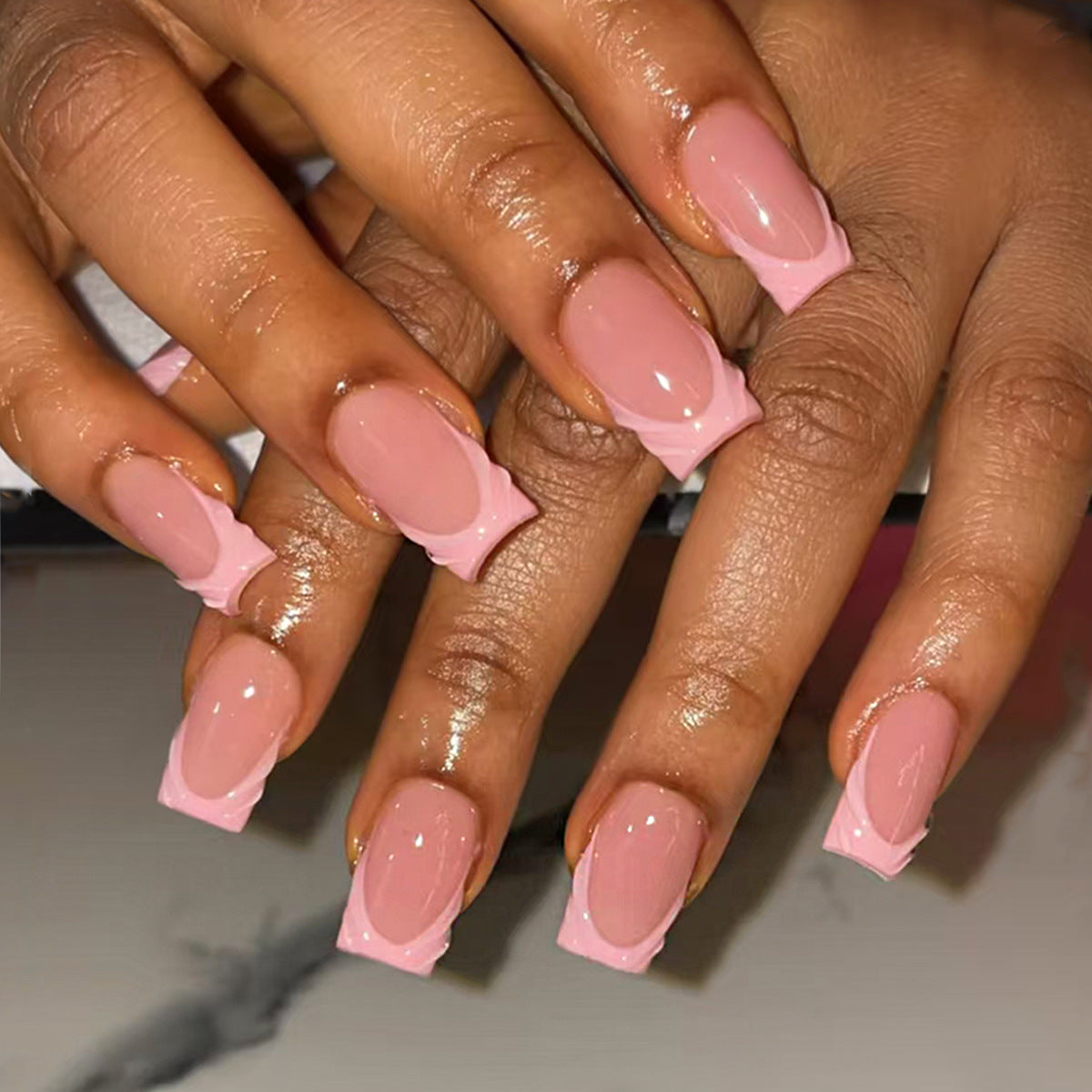 Chic Elegance Medium Square Pink with Textured Tips Press-On Nail Set