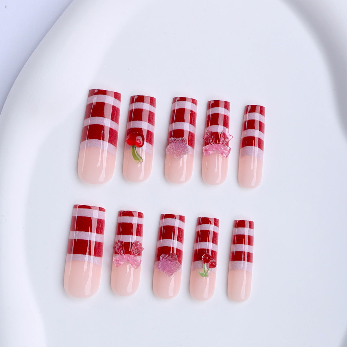 Summer Picnic Long Square Pink Plaid Design with Charming Cherry Accents
