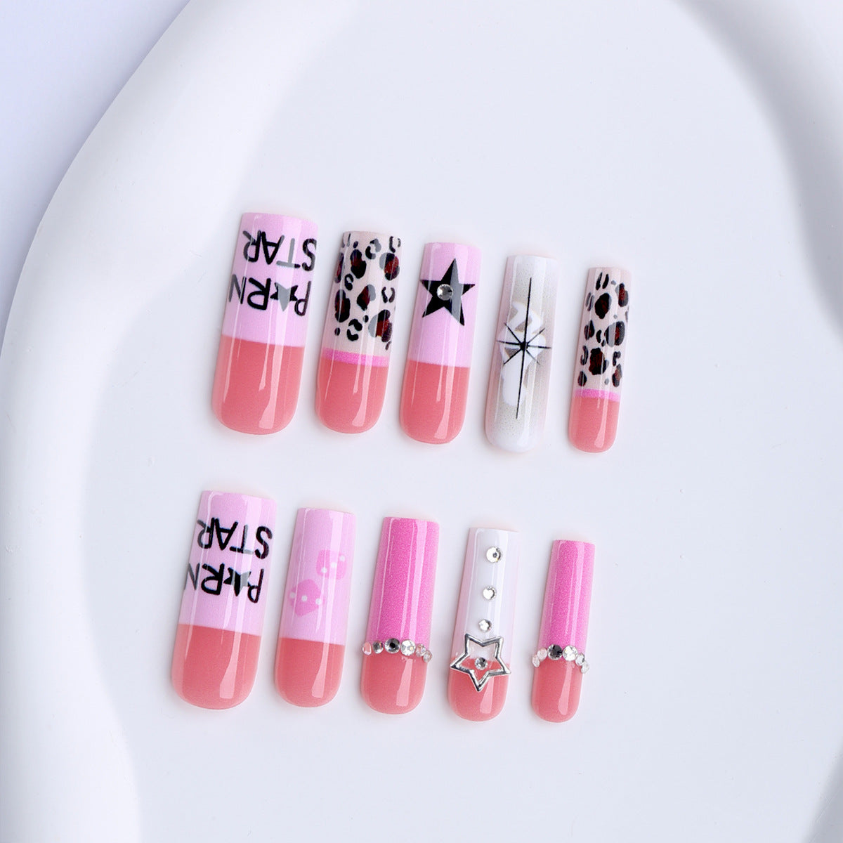 Fashionable Flair Long Square Pink with Glitter Accents Press On Nail Set