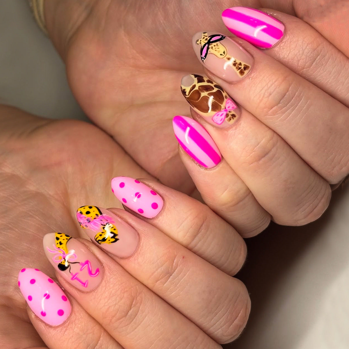 Safari Chic Medium Almond Pink Animal Print Press On Nail Set