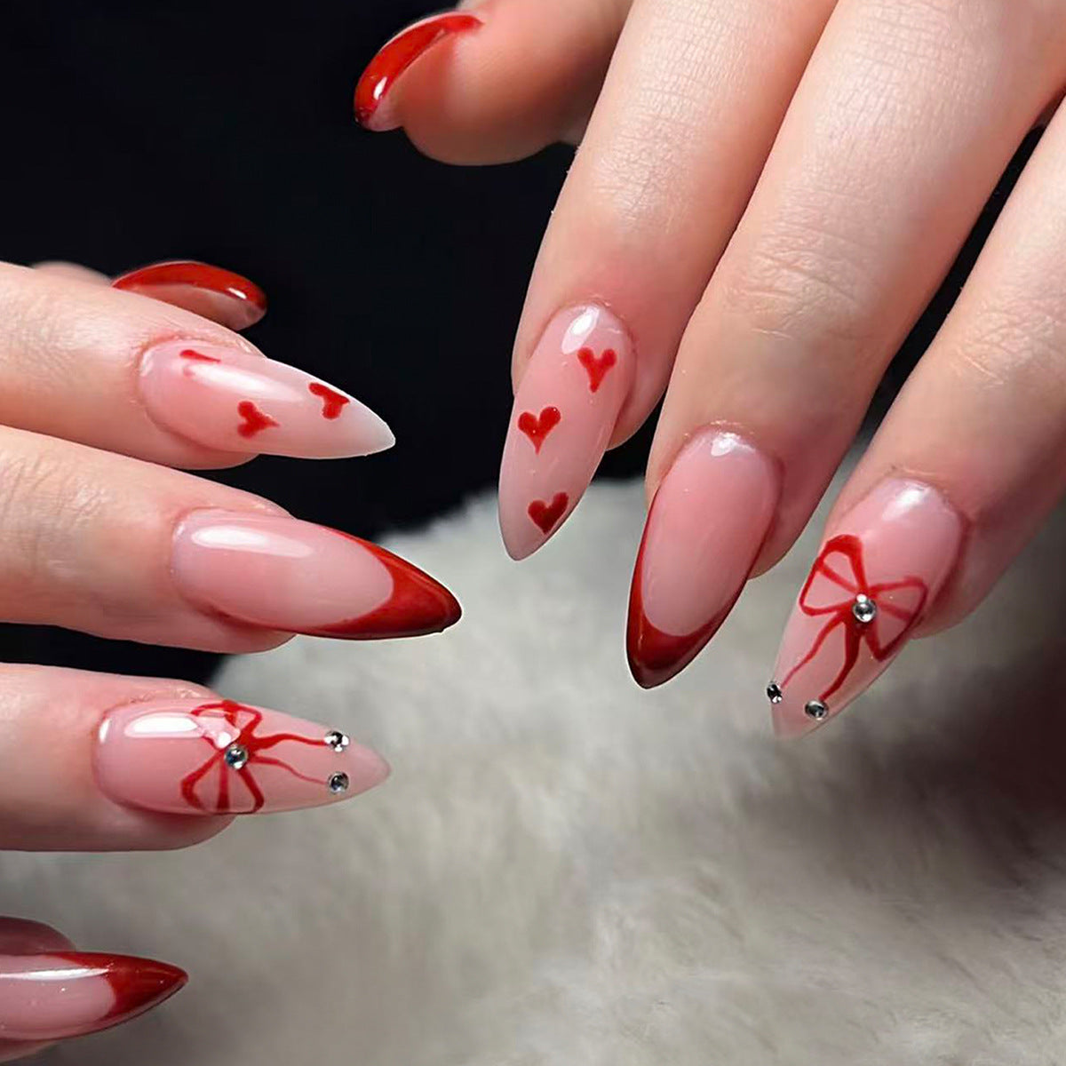 Romantic Medium Stiletto Red and Pink with Sweetheart Designs Press on Nail Set