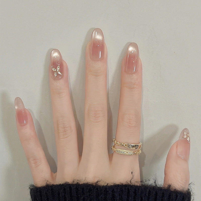 Whimsical Elegance Long Oval Ombre Pearlescent with Butterfly Accent Press On Nail Set