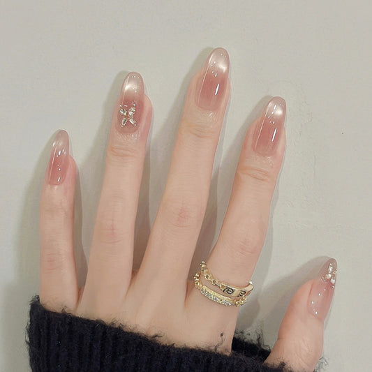 Glamorous Butterfly Dream Long Oval Gradient Pink Press On Nail Set with Floral Accent