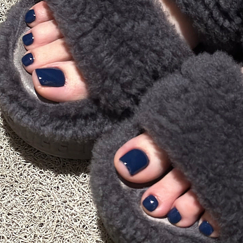 Cozy Evening Vibes Short Square Dark Blue Glossy Toenail Set with Chip Resistant Finish