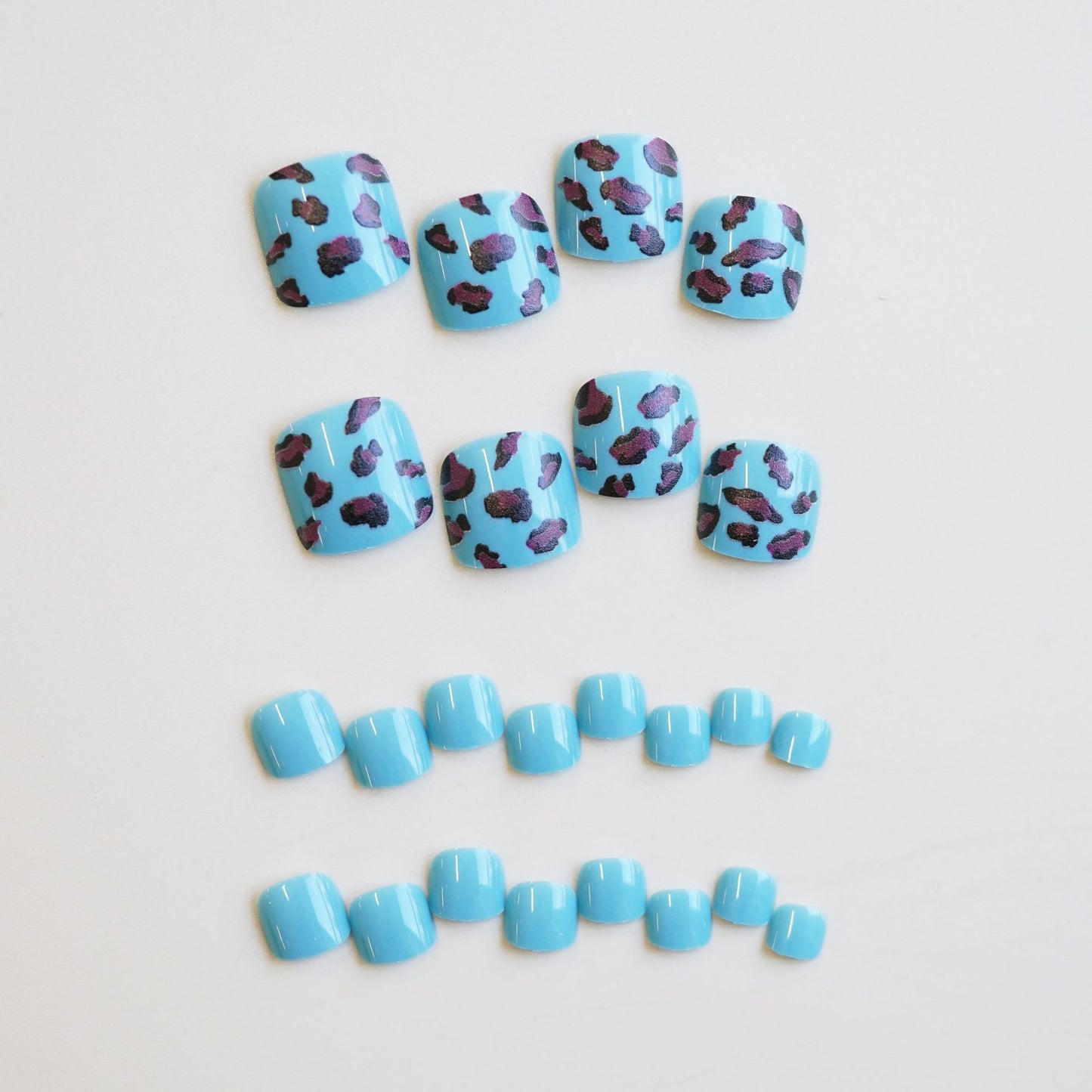 Wild Safari Blue Square Press-On Nail Set with Elegant Purple Leopard Spots