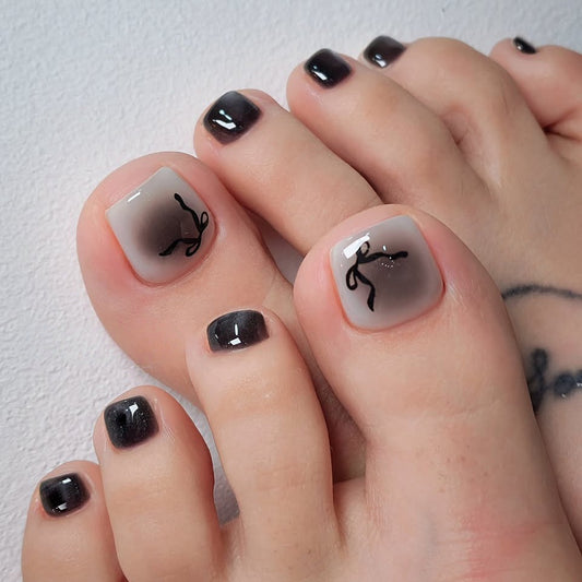 Mystical Twilight Short Square Gray Ombre Design Press On Toenail Set