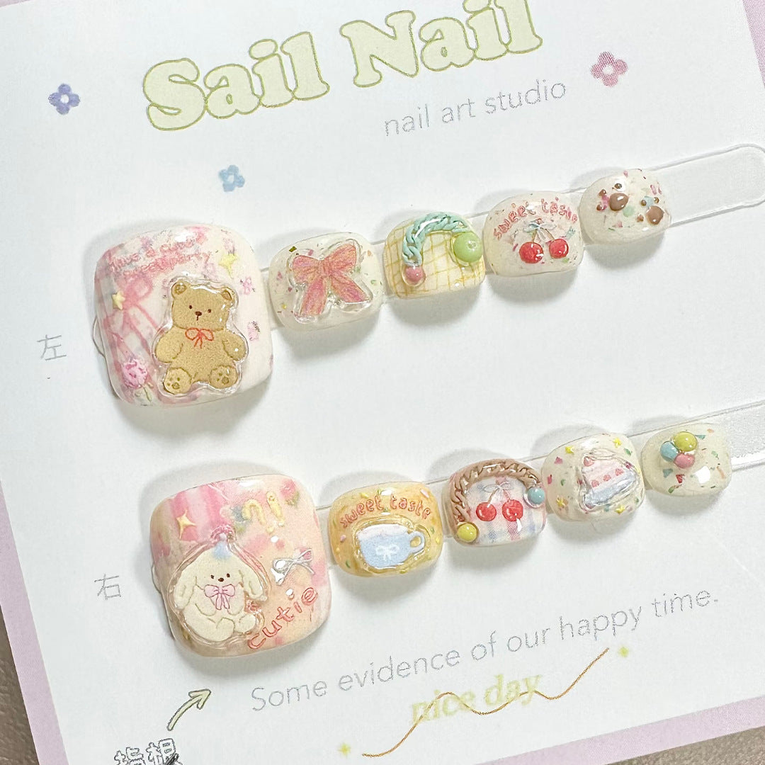 Whimsical Charm Short Square Light Pink with Adorable Character Designs Toenail Set
