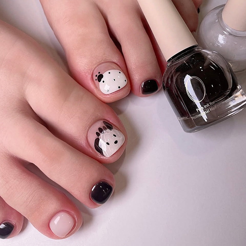 Charming Artistic Short Square Black and White Animal Print Press On Toenail Set