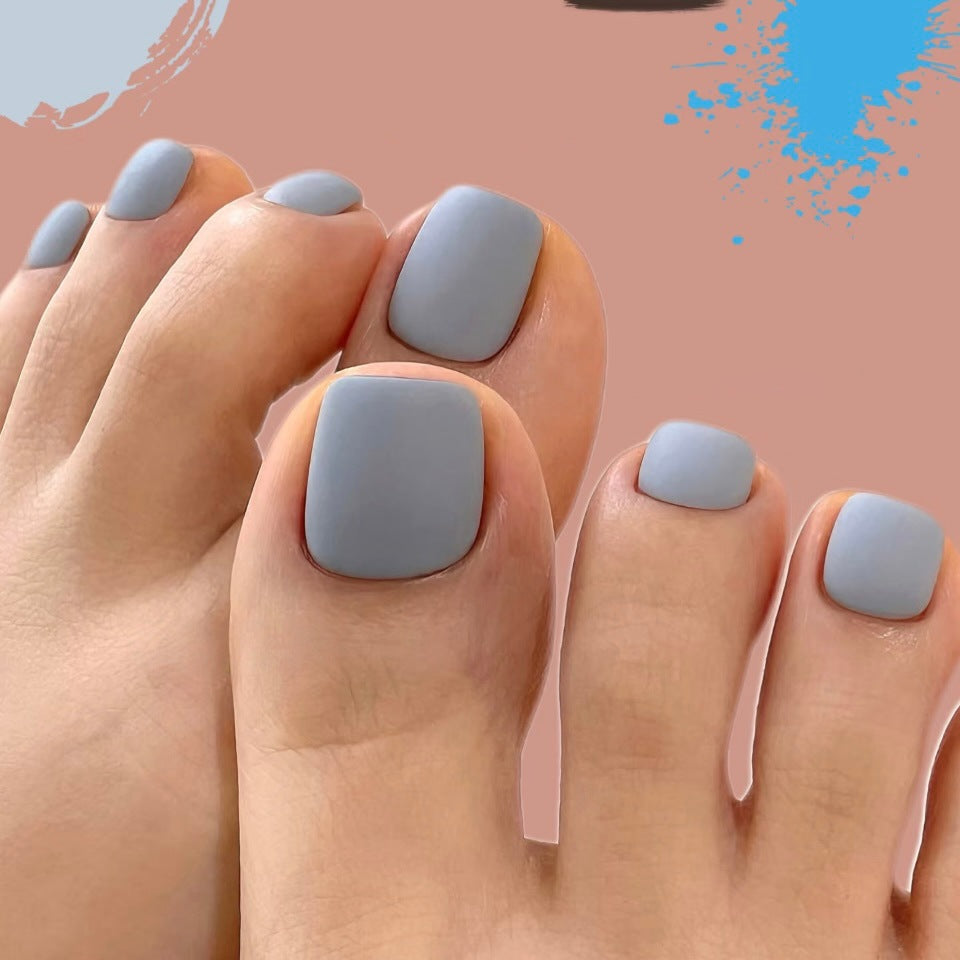 Tranquil Vibes Short Square Gray Matte Press On Toenail Set with Modern Finish