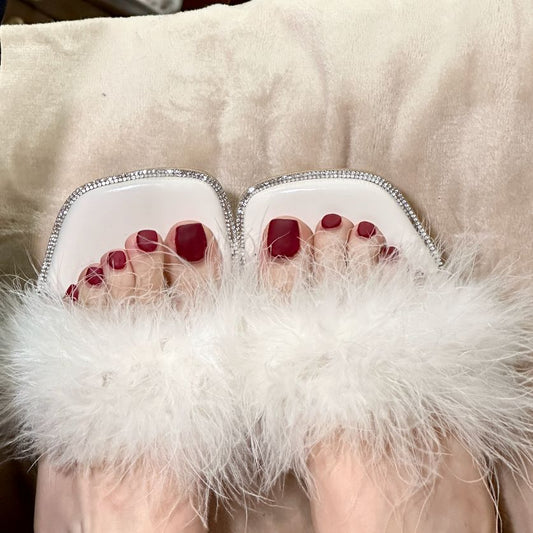 Chic Luxe Long Almond Deep Red Glossy Press On Toenail Set