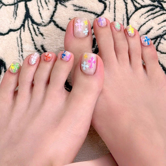 Bohemian Vibes Short Square Multicolor Floral Press-On Toenail Set