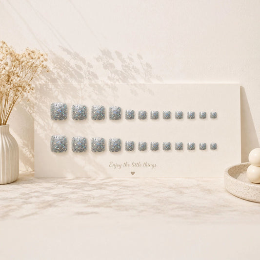 Sparkling Enchantment Short Square Shimmering Glitter Press On Toenail Set