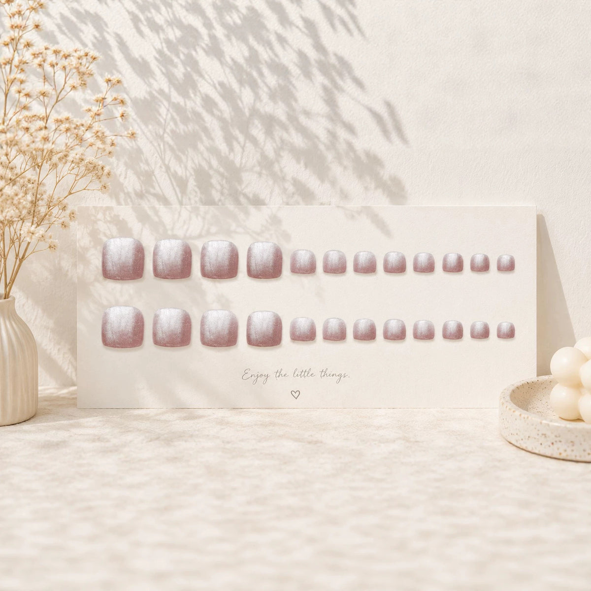 Elegant Blossom Short Square Pink Shimmer Press on Toenail Set