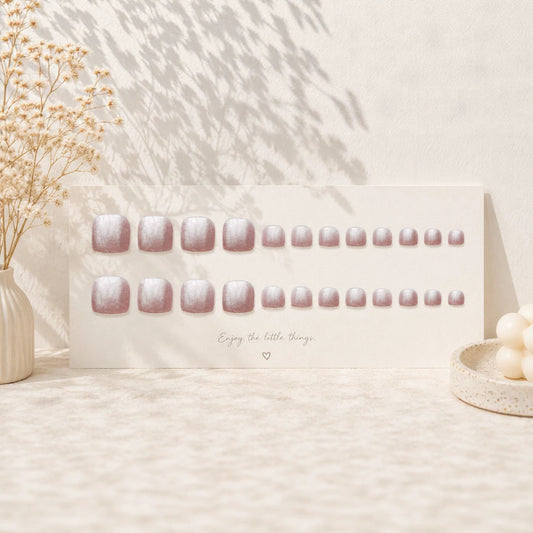 Elegant Blossom Short Square Pink Shimmer Press on Toenail Set