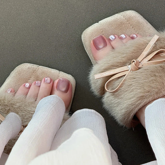Cozy Elegance Short Square Pink Ombre Press On Toenail Set