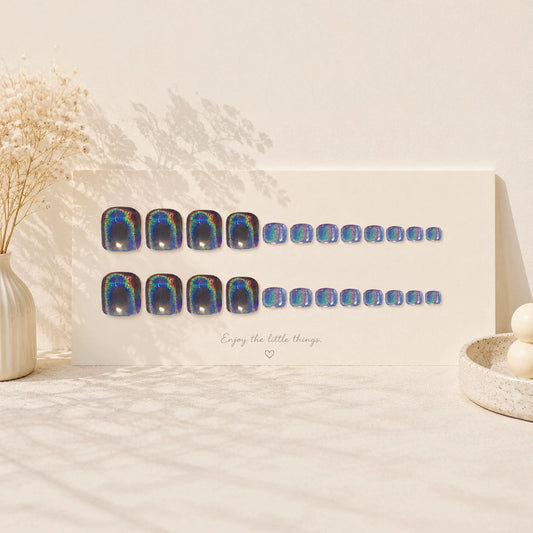Enchanting Galaxy Vibes Short Square Iridescent Press on Toenail Set