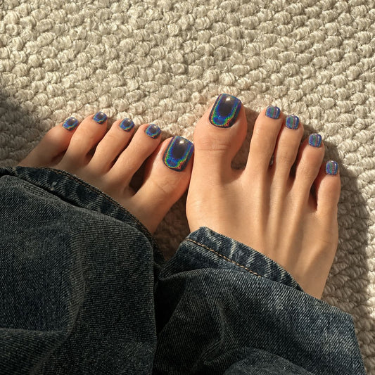 Radiant Summer Vibes Short Square Iridescent Press On Toenail Set