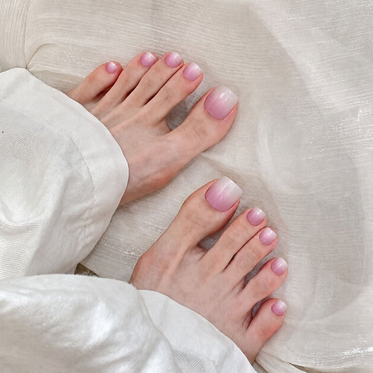 Dreamy Ombre Short Square Pink Press On Toenail Set with Glossy Finish