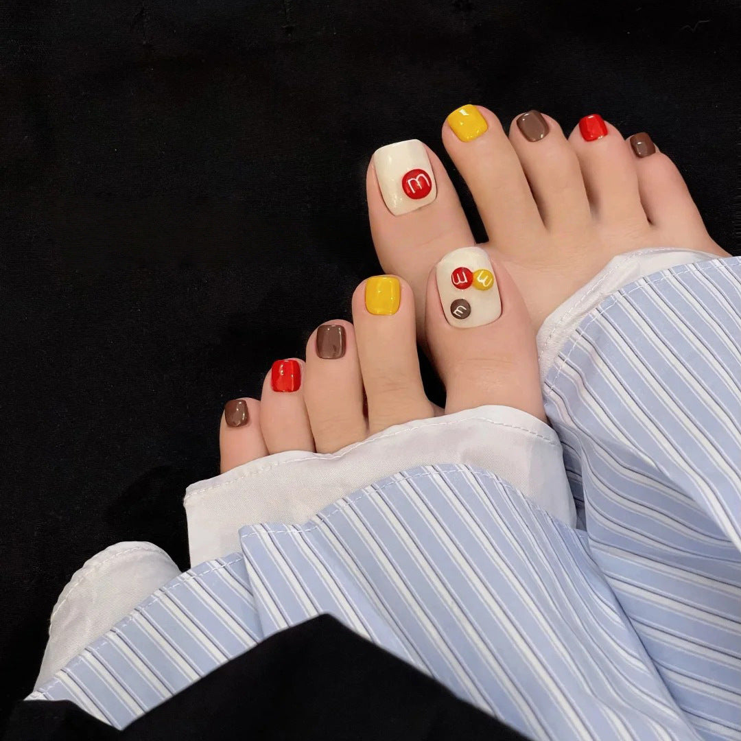 Playful Foodie Vibes Short Square Multicolored with Iconic Design Press-On Toenail Set