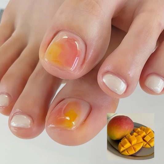 Tropical Delight Short Square Orange and Yellow Ombre Press On Toenail Set