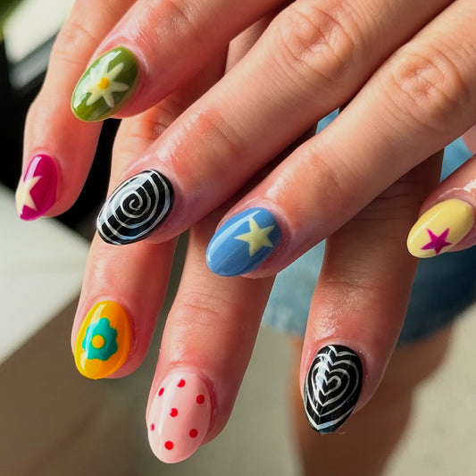 Whimsical Dream Short Round Multicolor with Unique Artistic Designs Press On Nail Set