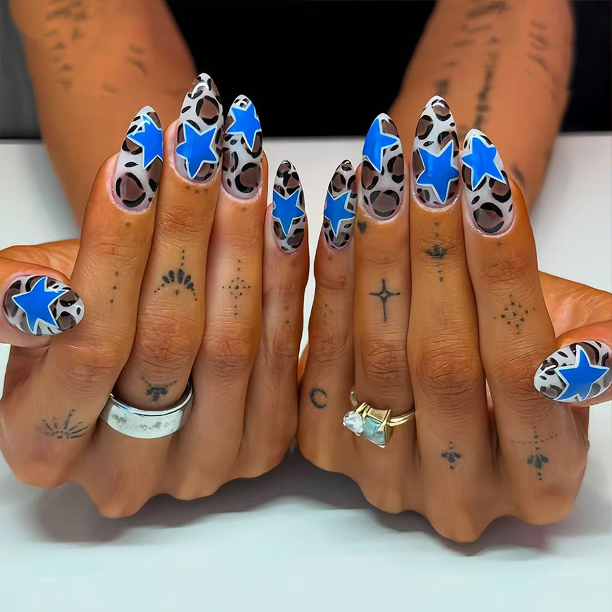 Starry Night Medium Almond Animal Print Press On Nail Set
