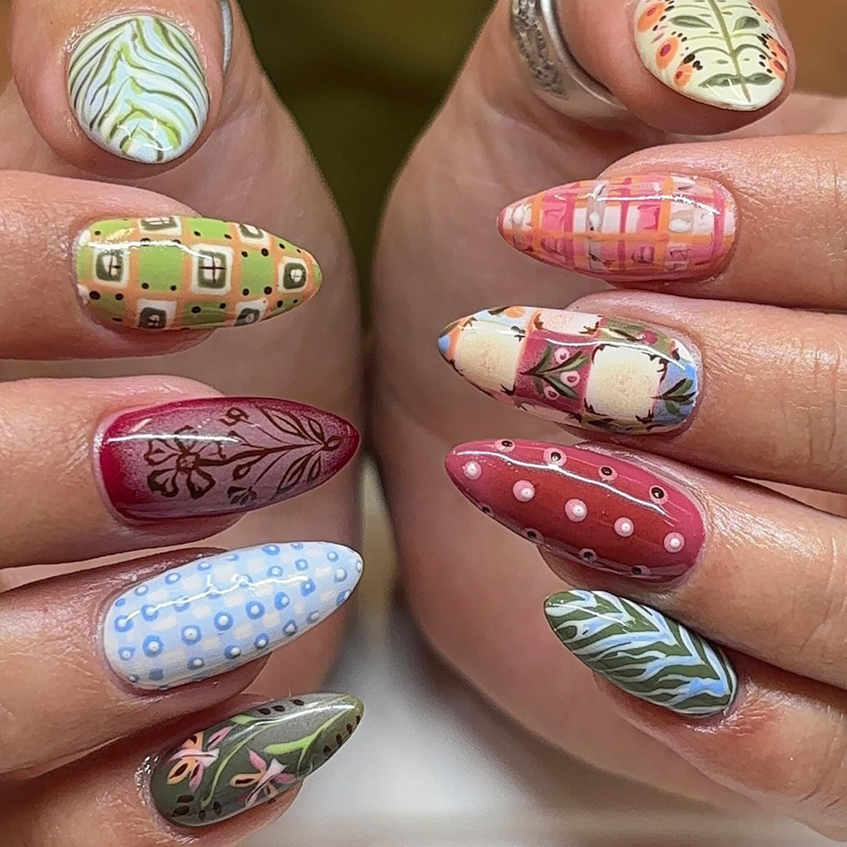 Bohemian Vibes Medium Almond Colorful Patterned Press On Nail Set