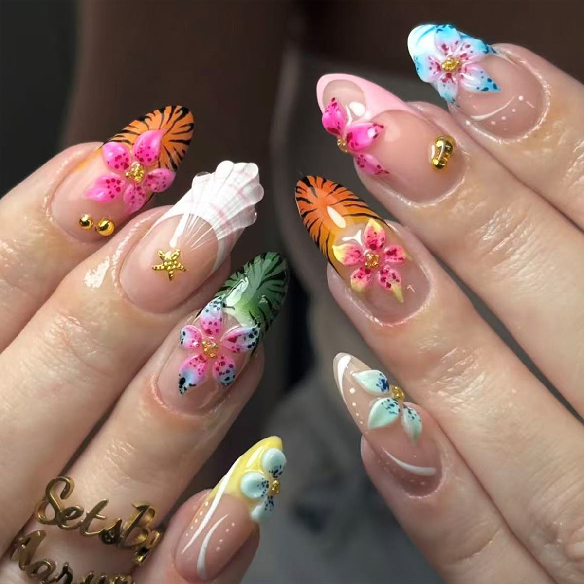 Tropical Vibes Medium Almond Floral Art Press On Nail Set