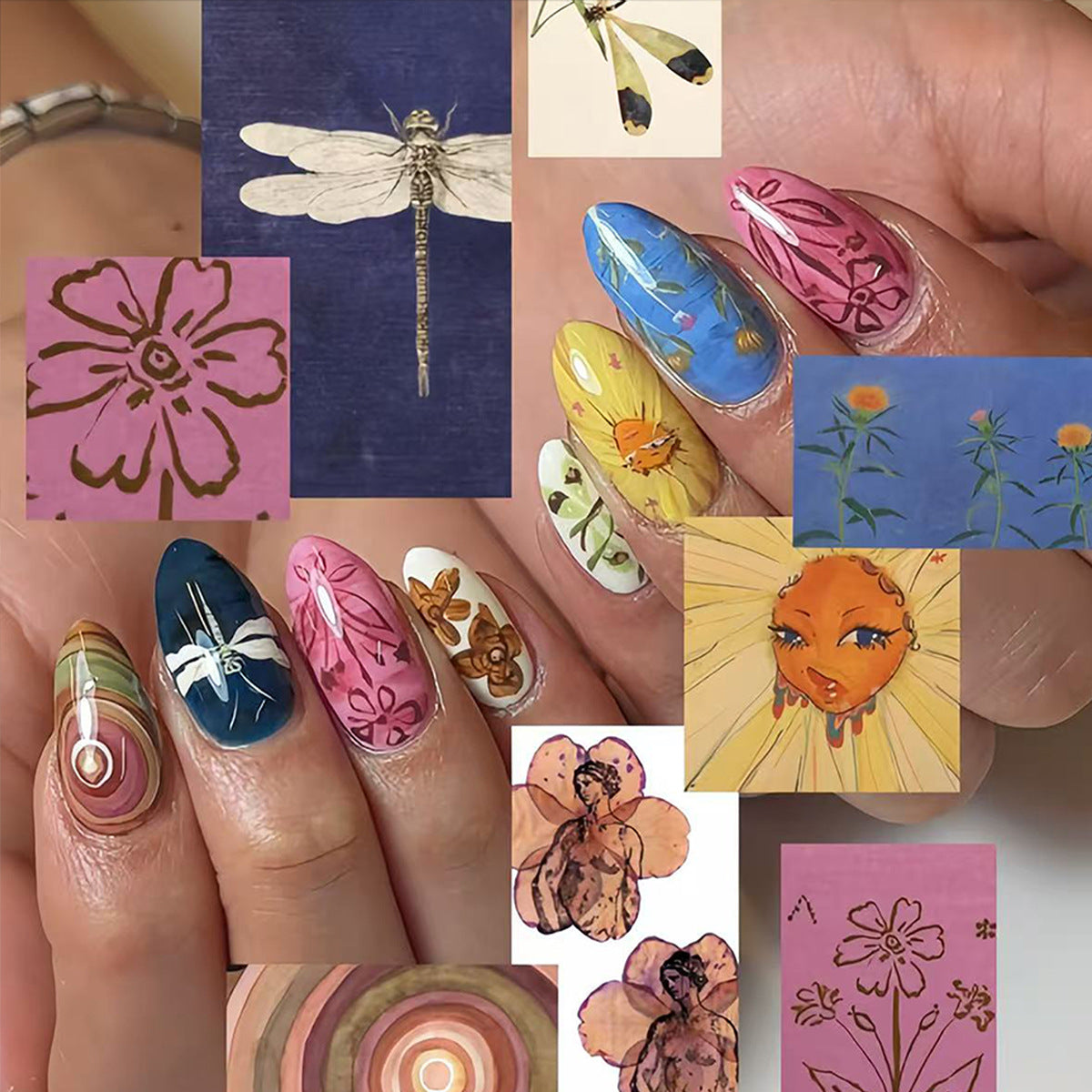 Floral Fantasy Short Almond Colorful Artistic Design Press On Nail Set