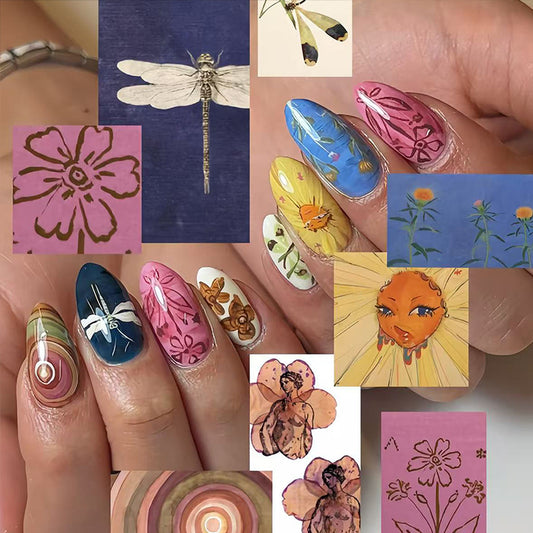 Floral Fantasy Short Almond Colorful Artistic Design Press On Nail Set