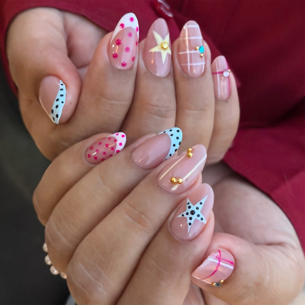 Whimsical Dream Short Almond Pink with Dazzling Accents Press on Nail Set
