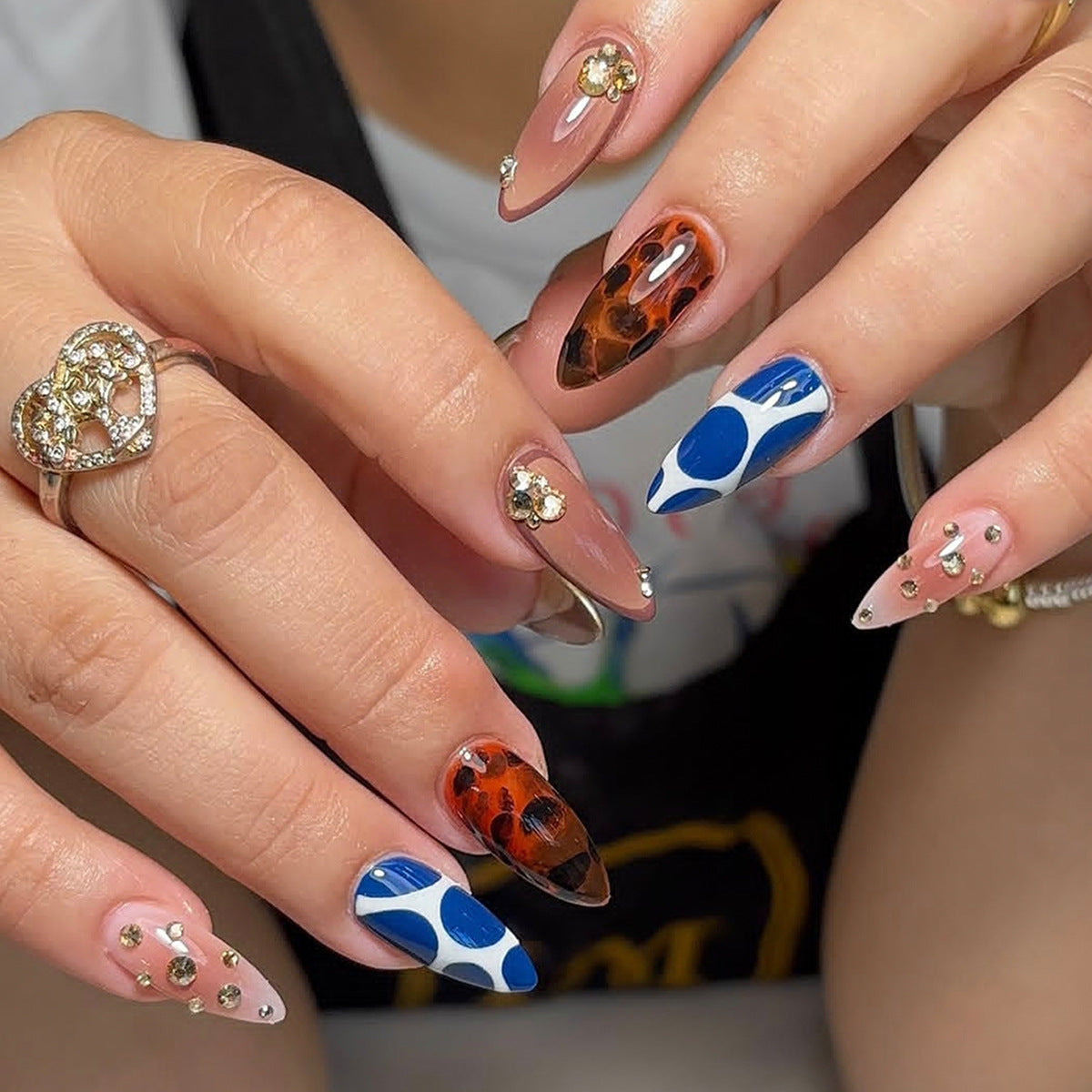Artistic Elegance Medium Almond Multicolored with Gemstone Accents Press On Nail Set